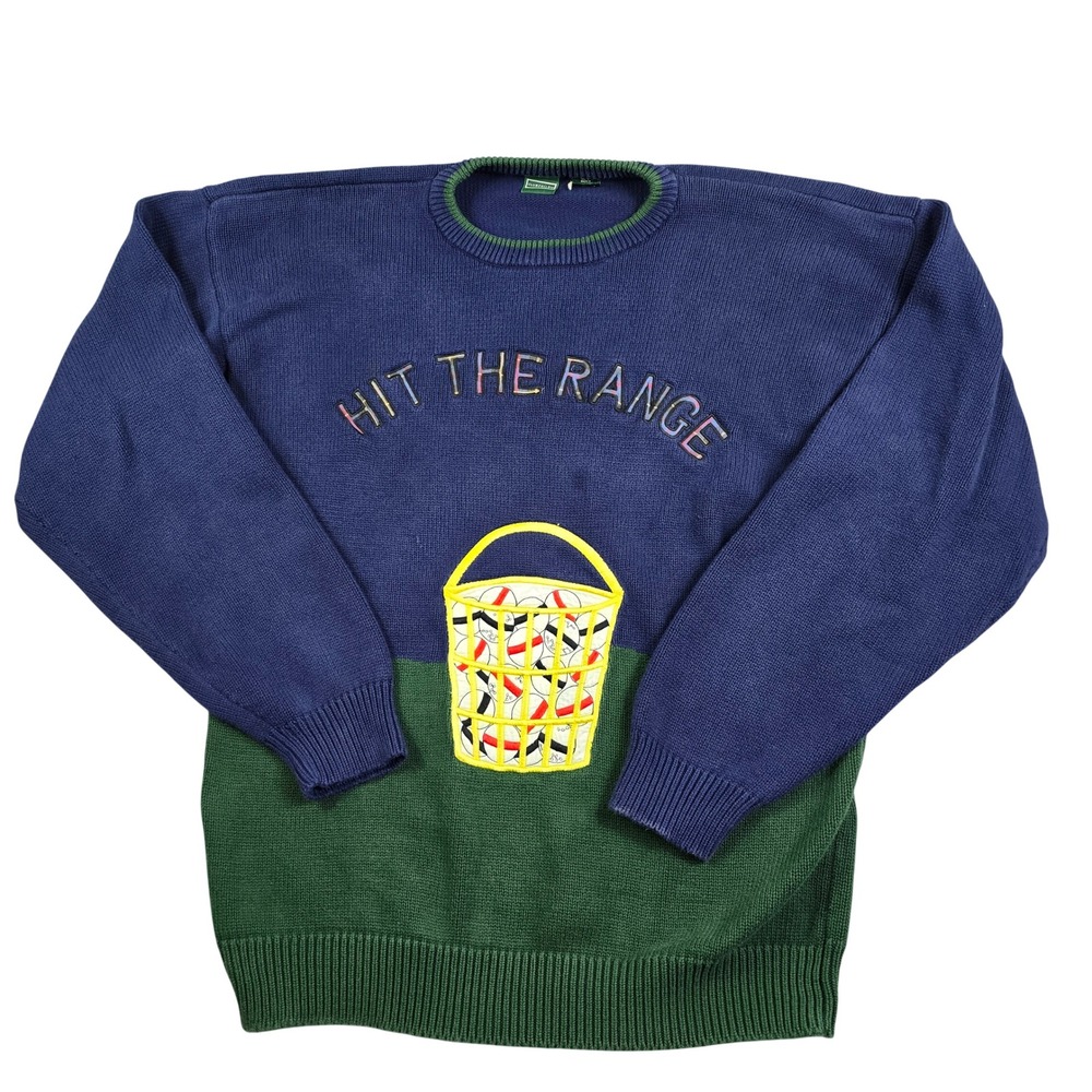 Vintage Clubfellow Golf‎ Sweater Mens XLT Blue Green Hit The Driving Range Knit